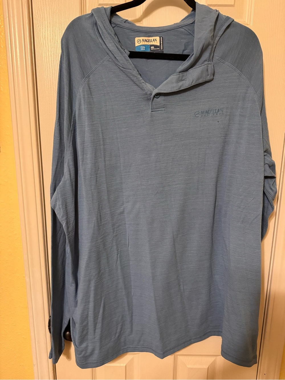 Magellan Outdoors Men's Dusty Blue Hooded Long Sleeve Shirt
